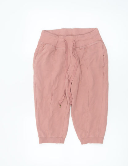 Crivit Women Pink Sweat Shorts M Cotton Stretch Drawstring Pockets