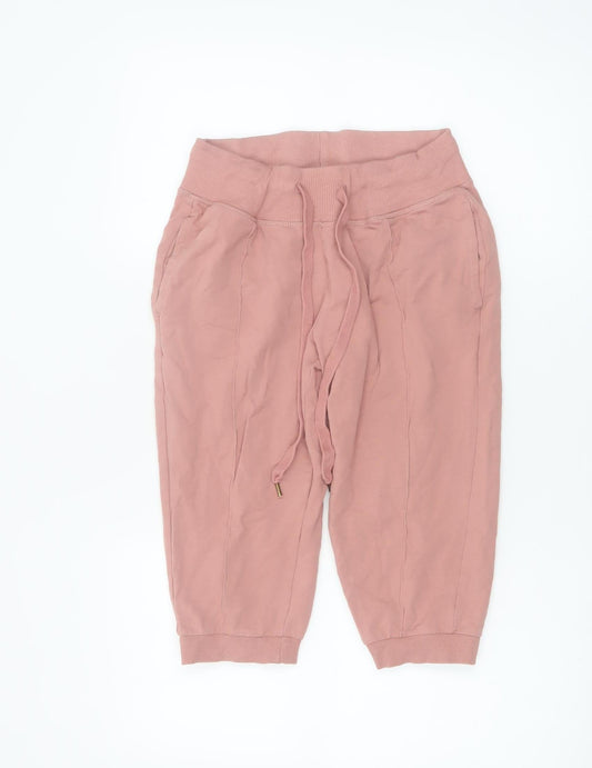 Crivit Women Pink Sweat Shorts M Cotton Stretch Drawstring Pockets