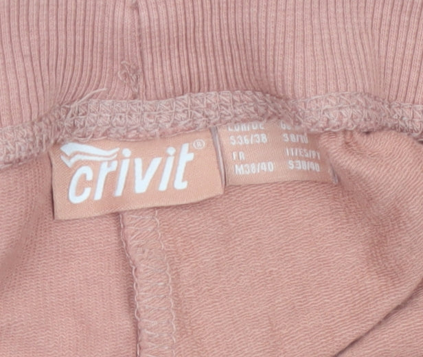 Crivit Women Pink Sweat Shorts M Cotton Stretch Drawstring Pockets