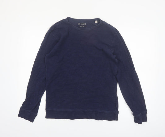 Esprit Mens Blue Slim Fit Long Sleeve Cotton Casual Top M