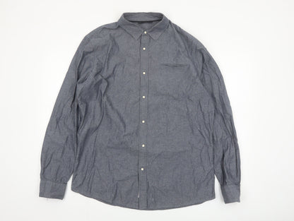 Livergy Men's Blue Cotton Long Sleeve Regular Fit Button-Up Shirt Size L
