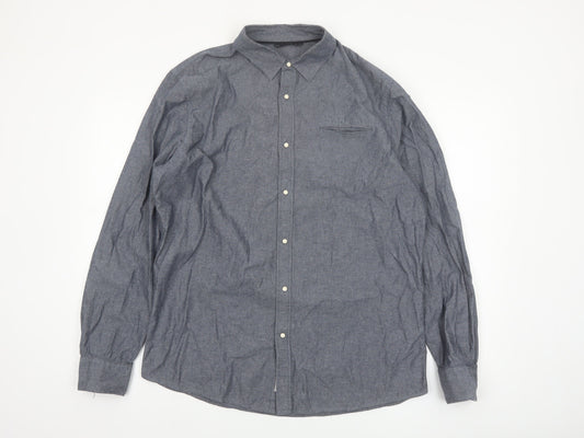 Livergy Men's Blue Cotton Long Sleeve Regular Fit Button-Up Shirt Size L