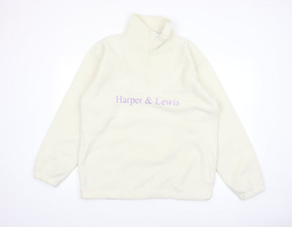 Harper & Lewis Mens Ivory Fleece 1/4 Zip Sweatshirt M Regular Fit