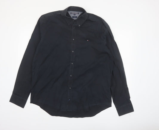 Tommy Hilfiger Men's Black 2XL Stretch Cotton Long Sleeve Button-Up Shirt