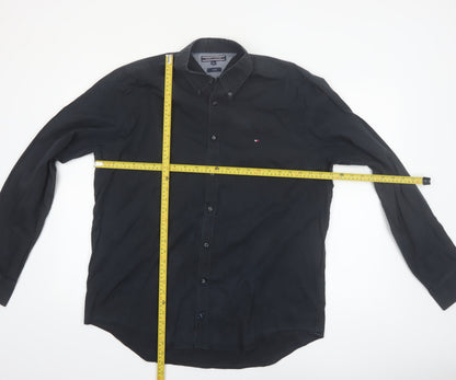 Tommy Hilfiger Men's Black 2XL Stretch Cotton Long Sleeve Button-Up Shirt