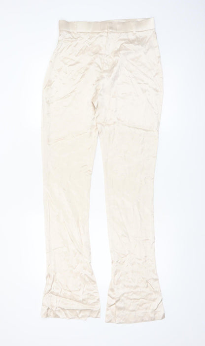 Zara Women Beige Flared Stretch Satin Trousers Size M