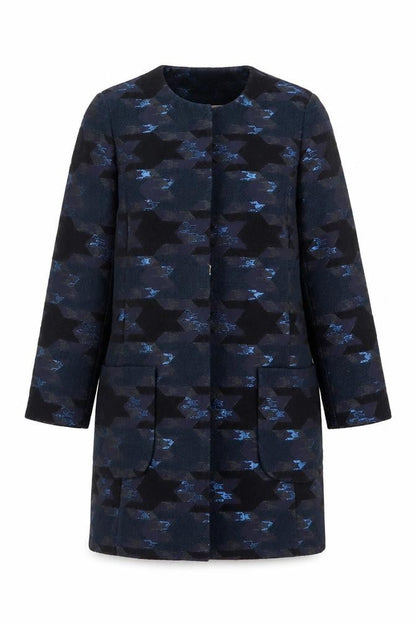 The Fold Women's Blue Geometric Wool Blend Long Coat Size 6