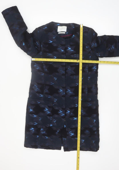 The Fold Women's Blue Geometric Wool Blend Long Coat Size 6