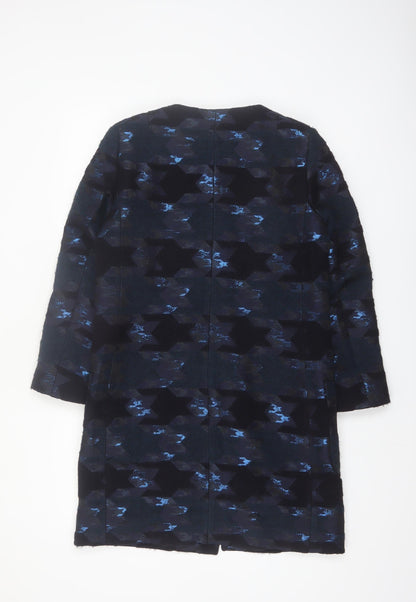 The Fold Women's Blue Geometric Wool Blend Long Coat Size 6