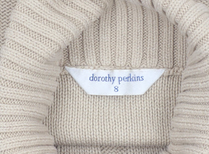 Dorothy Perkins Women Beige Size 8 Sleeveless Roll Neck Cable Knit Jumper Vest