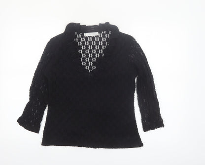 Rayure Paris Women Black Lace Ruffle V-Neck Blouse Size 8