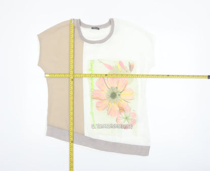 Bianca Women's Beige Floral Print Short Sleeve T-Shirt Size 12