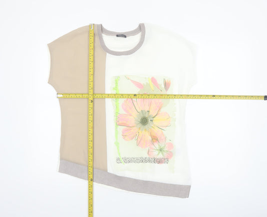 Bianca Women's Beige Floral Print Short Sleeve T-Shirt Size 12