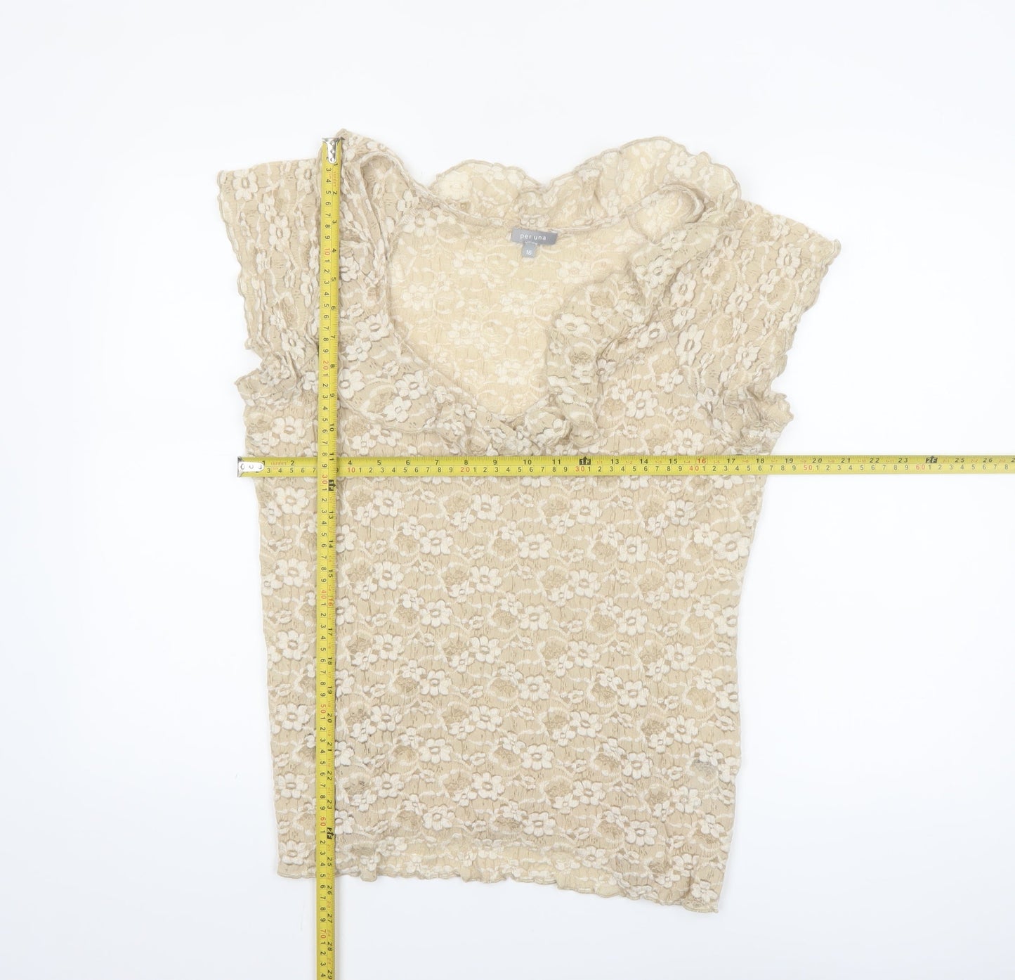 Marks and Spencer Per Una Beige Lace Ruffle Blouse Women Size 16