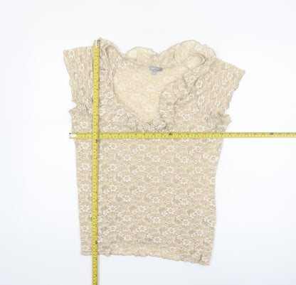 Marks and Spencer Per Una Beige Lace Ruffle Blouse Women Size 16
