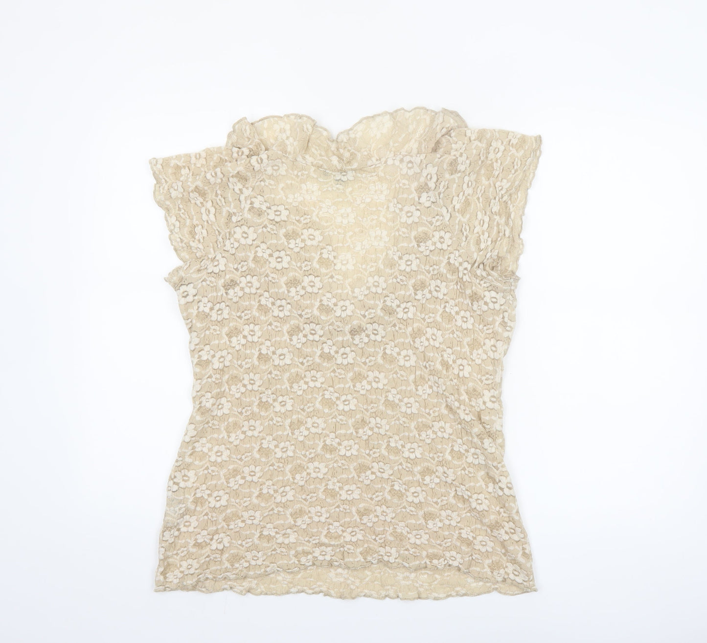Marks and Spencer Per Una Beige Lace Ruffle Blouse Women Size 16