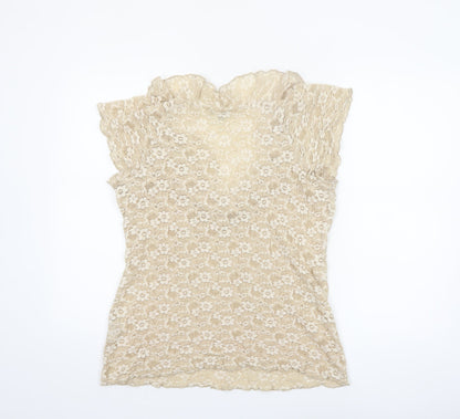 Marks and Spencer Per Una Beige Lace Ruffle Blouse Women Size 16