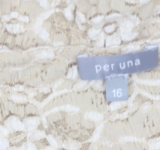 Marks and Spencer Per Una Beige Lace Ruffle Blouse Women Size 16