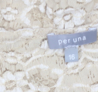 Marks and Spencer Per Una Beige Lace Ruffle Blouse Women Size 16