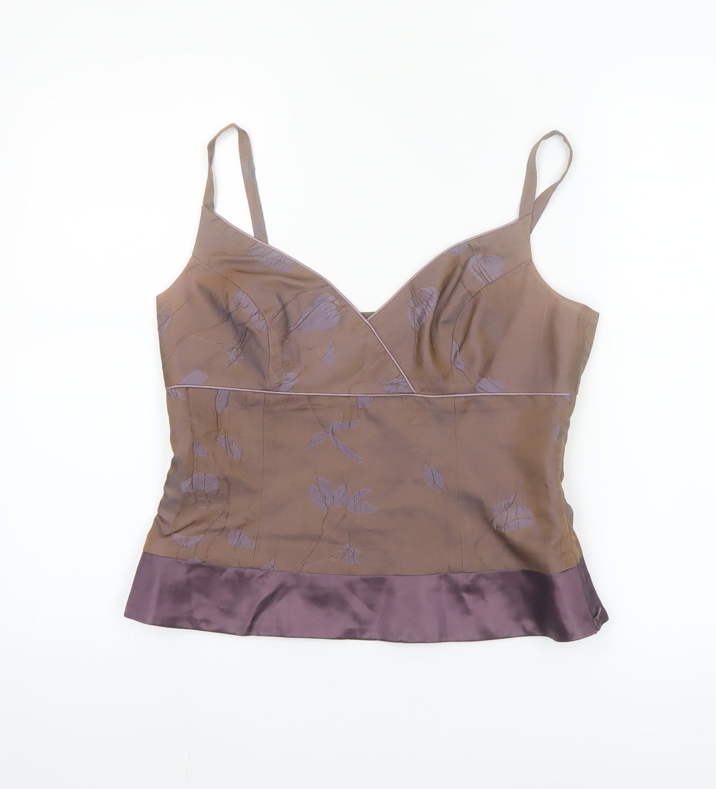 Helena Sorel Women’s Brown Silk Blend Floral Camisole Top Size 12
