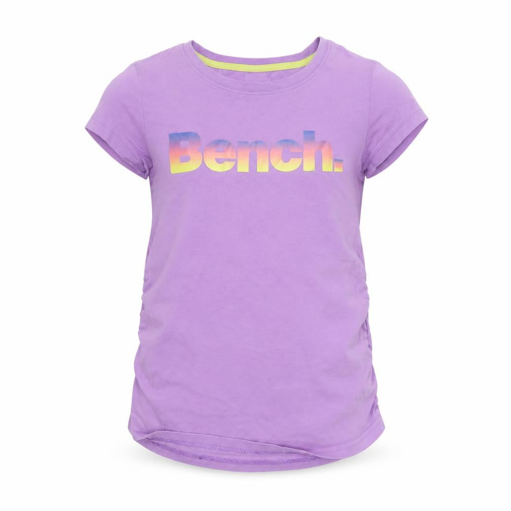 Front view of Bench girls’ purple 7-8 years logo cotton short sleeve t-shirt