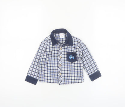 Happy Life Boys Blue Check Button-Up Long Sleeve Cotton Shirt 9-12 Months