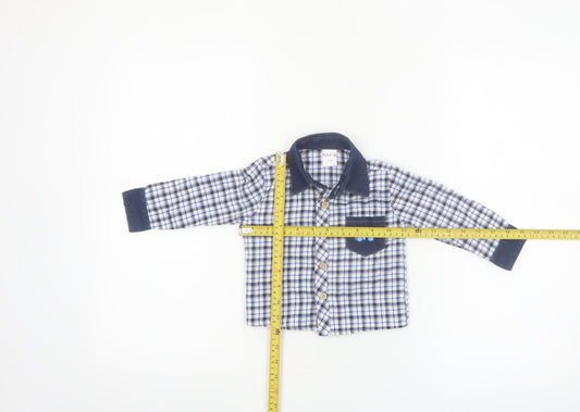 Happy Life Boys Blue Check Button-Up Long Sleeve Cotton Shirt 9-12 Months