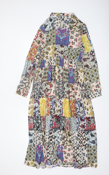Exquiss's Women Multicoloured Midi A-Line Bohemian Patchwork Dress M
