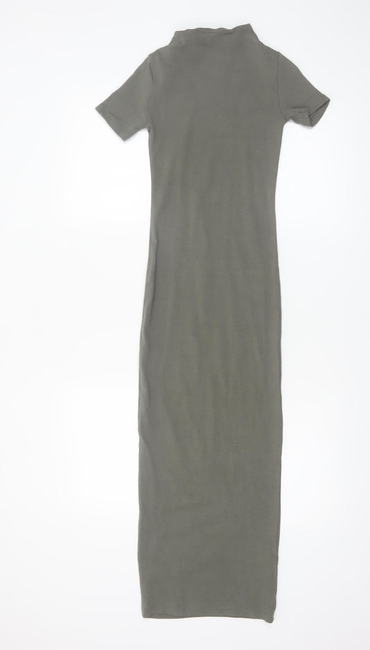 Pull & Bear Women’s Green Bodycon Long Dress XS Short Sleeve