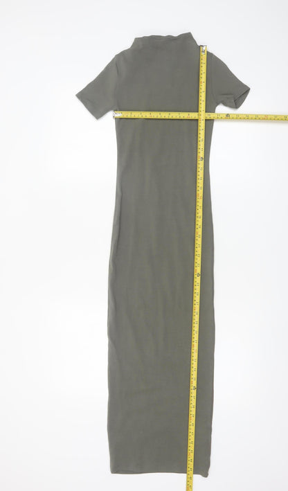 Pull & Bear Women’s Green Bodycon Long Dress XS Short Sleeve