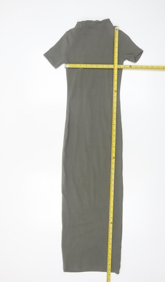 Pull & Bear Women’s Green Bodycon Long Dress XS Short Sleeve