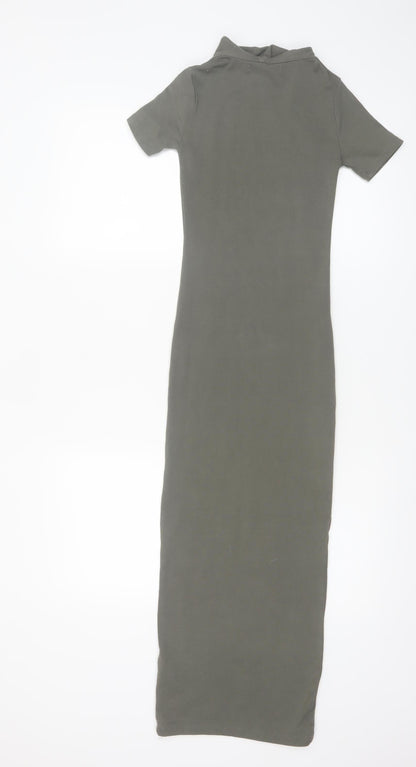 Pull & Bear Women’s Green Bodycon Long Dress XS Short Sleeve