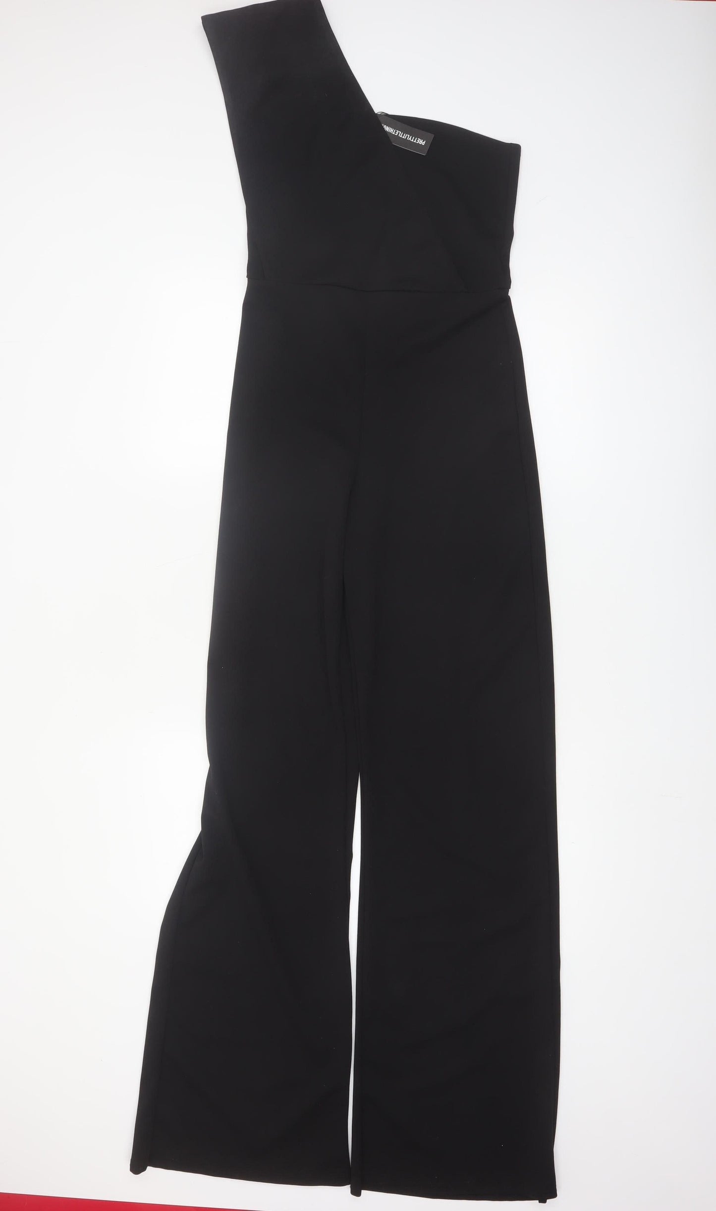 PrettyLittleThing Womens Black One Shoulder Wide Leg Jumpsuit Size 10