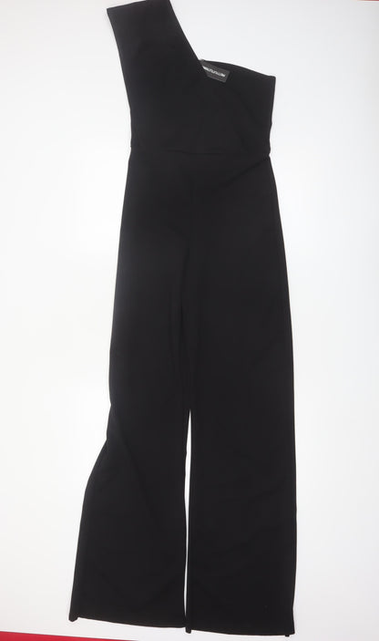 PrettyLittleThing Womens Black One Shoulder Wide Leg Jumpsuit Size 10