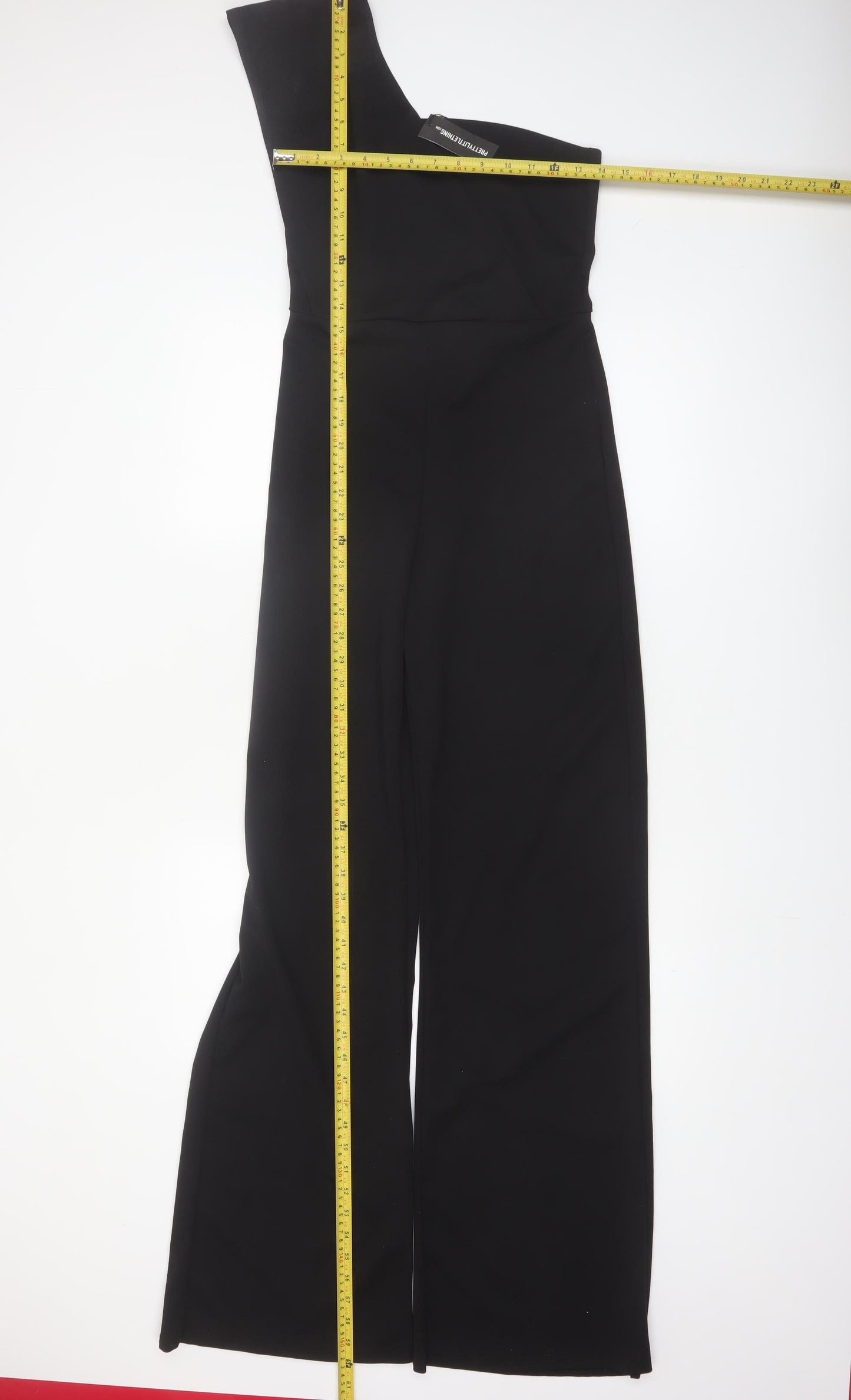PrettyLittleThing Womens Black One Shoulder Wide Leg Jumpsuit Size 10