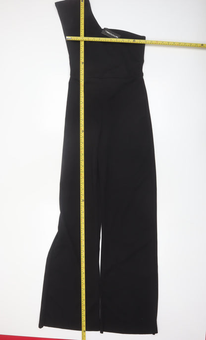 PrettyLittleThing Womens Black One Shoulder Wide Leg Jumpsuit Size 10
