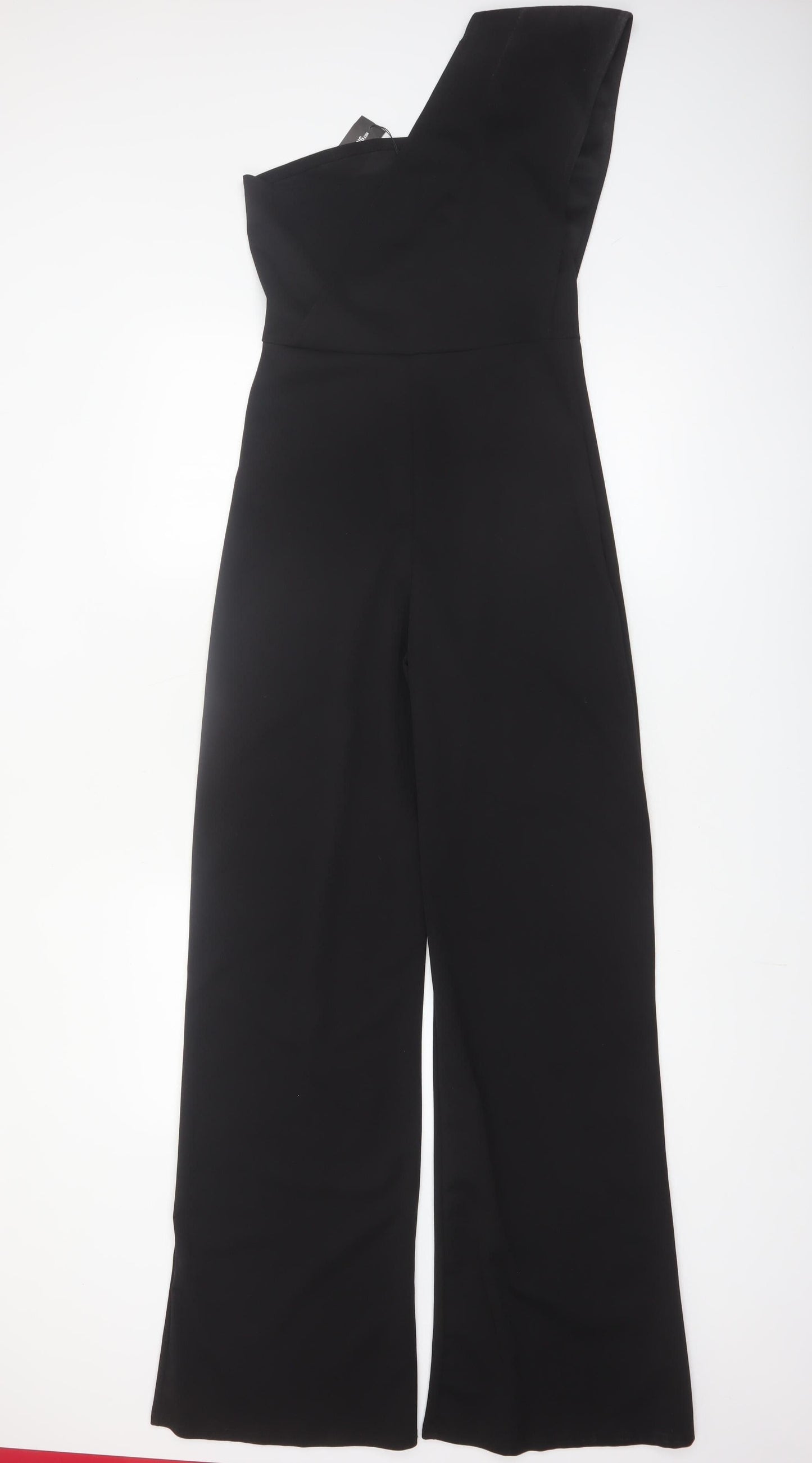 PrettyLittleThing Womens Black One Shoulder Wide Leg Jumpsuit Size 10