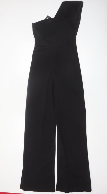 PrettyLittleThing Womens Black One Shoulder Wide Leg Jumpsuit Size 10