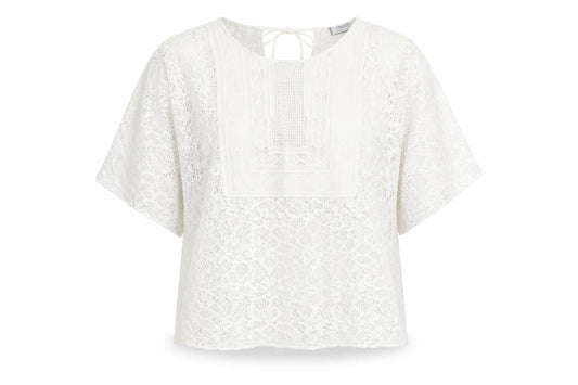 Zara Women's White Lace Tunic Blouse L Boho Crochet Summer Top