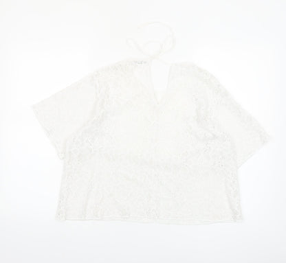 Zara Women's White Lace Tunic Blouse L Boho Crochet Summer Top