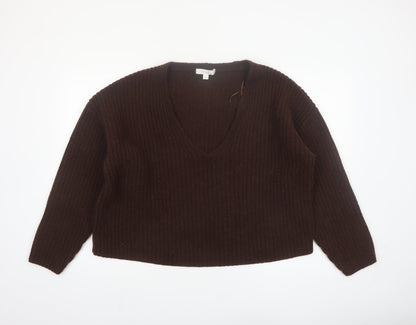 Marks and Spencer Women Brown V-Neck Merino Wool Cashmere Jumper M