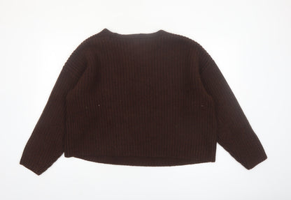 Marks and Spencer Women Brown V-Neck Merino Wool Cashmere Jumper M