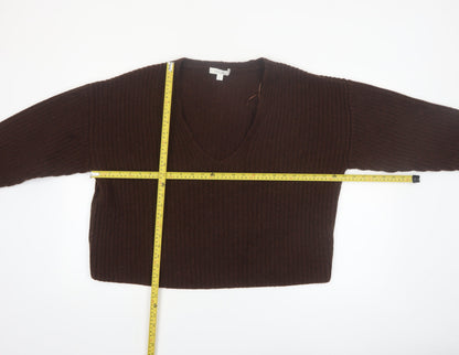 Marks and Spencer Women Brown V-Neck Merino Wool Cashmere Jumper M