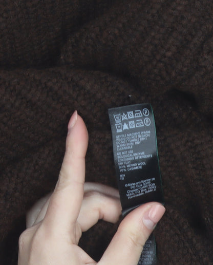 Marks and Spencer Women Brown V-Neck Merino Wool Cashmere Jumper M