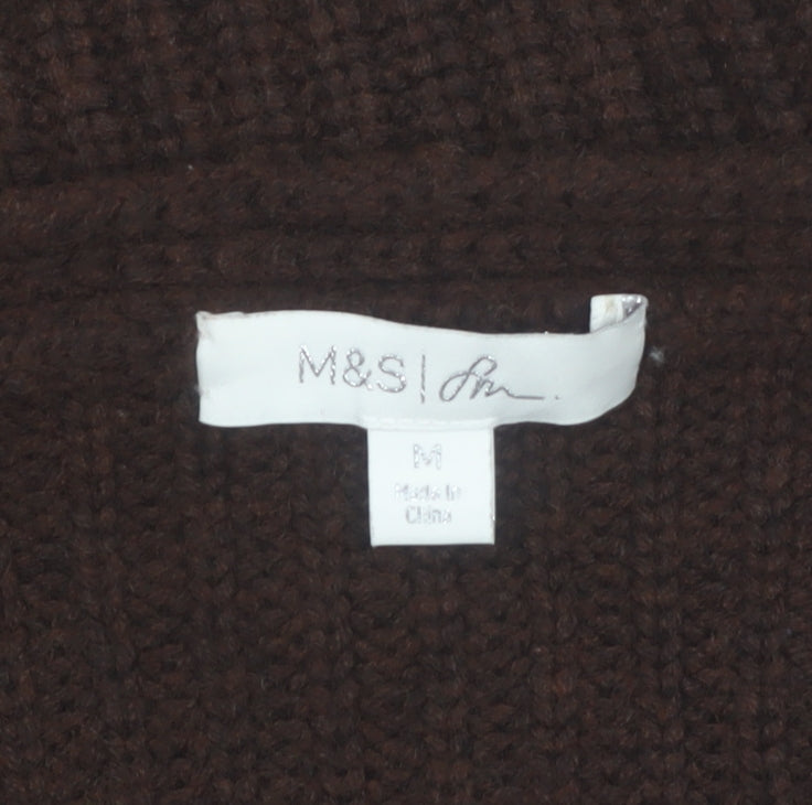 Marks and Spencer Women Brown V-Neck Merino Wool Cashmere Jumper M