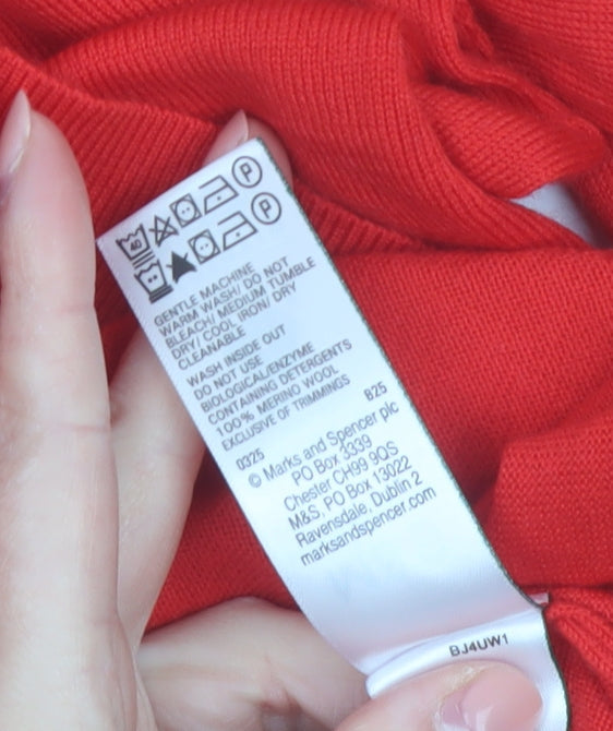 Marks and Spencer Women Red Merino Wool Crew Neck Jumper Size 16