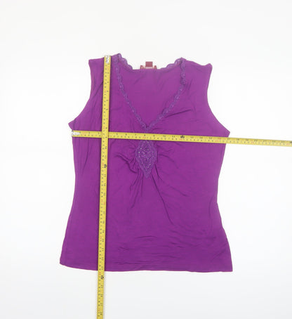 Monsoon Womens Purple Lace V-Neck Cotton Camisole Top Size 14
