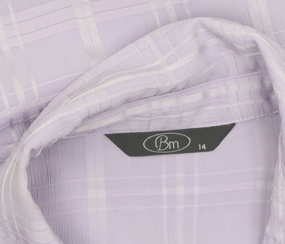 Bm Women's Purple Check Short Sleeve Collared Button-Up Blouse Size 14