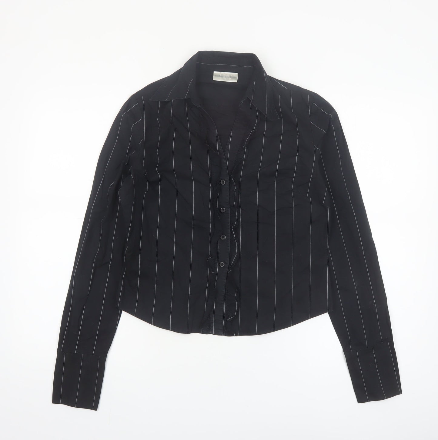 Todays Woman Black Striped Long Sleeve Button-Up Shirt Women's Size 12