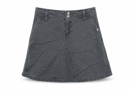 Front view of ICHI Women Grey A-Line Short Skirt M Ramie Casual Pockets